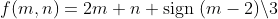[tex]f(m, n) = 2m+n+\mathrm{sign}\ (m-2)\backslash 3[/tex]